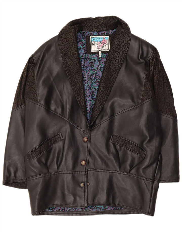Cappotto oversize in pelle da donna Alta Moda UK 14 medio nero stampa animalier