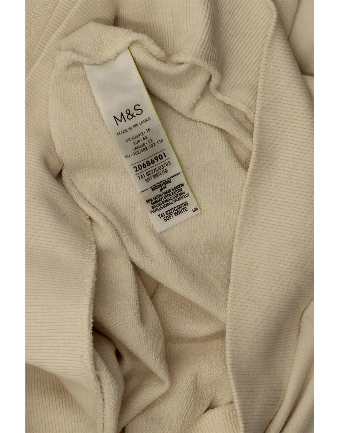 Felpa da donna Marks & Spencer UK 16 grande cotone bianco sporco