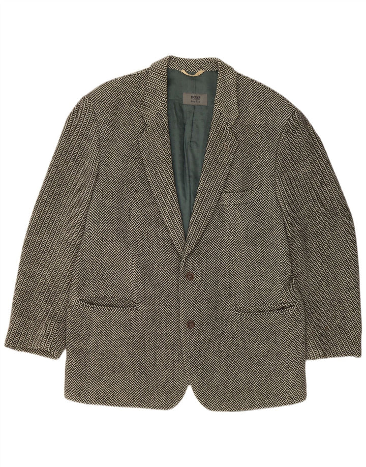 Giacca blazer a 2 bottoni da uomo Hugo Boss EU 56 3XL nera a spina di pesce
