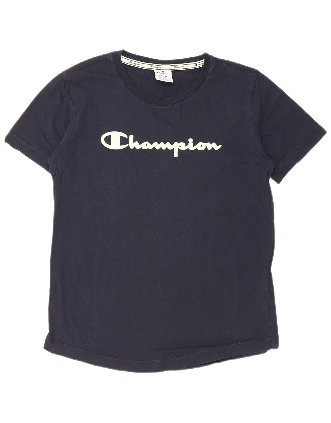 T-shirt grafica da donna Champion Top UK 14 Large in cotone blu navy