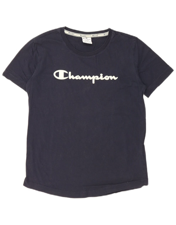 T-shirt grafica da donna Champion Top UK 14 Large in cotone blu navy