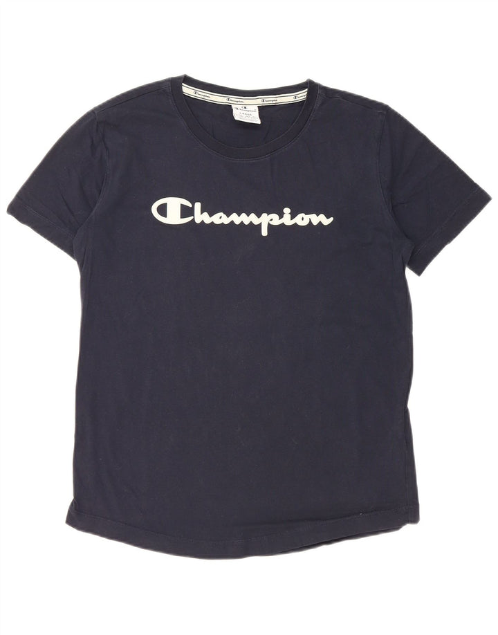 T-shirt grafica da donna Champion Top UK 14 Large in cotone blu navy