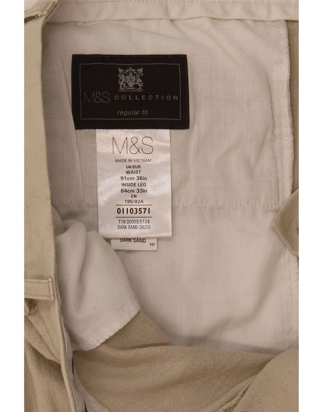 Pantaloni chino vestibilità regolare da uomo Marks & Spencer W36 L33 Lino beige
