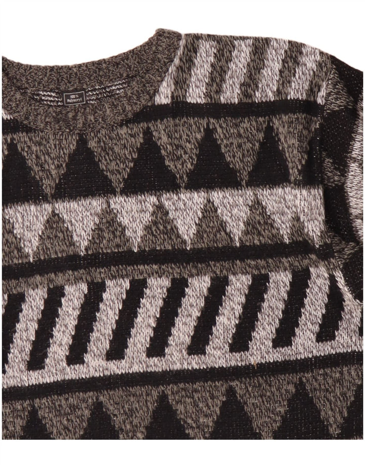 Maglione vintage da uomo girocollo IT 52 grande grigio geometrico