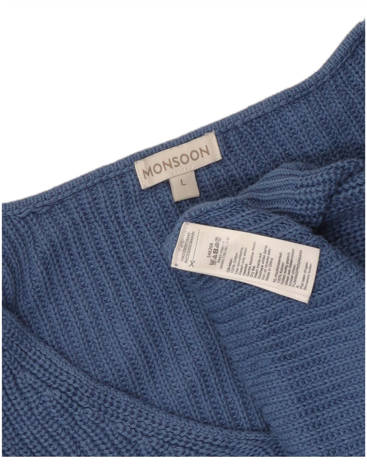 Monsoon Maglione da donna oversize con scollo a V UK 16 Grande cotone blu