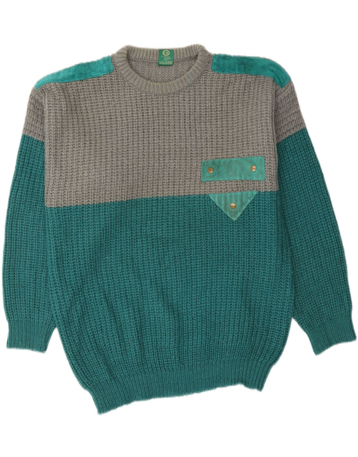 CANDA Mens Crew Neck Jumper Sweater IT 48/50 Medium Turquoise Colourblock Vintage Canda and Second-Hand Canda from Messina Hembry 