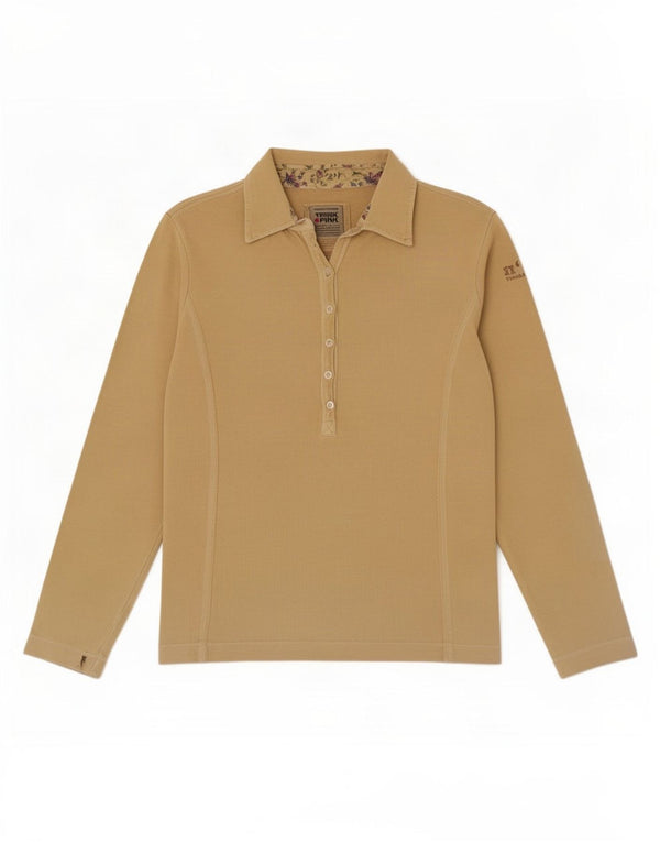 Polo a maniche lunghe da donna Think Pink UK 14 grande cotone beige