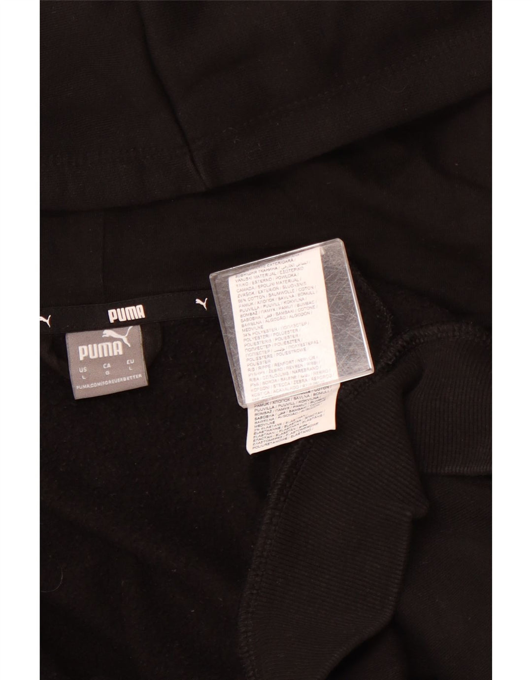 Felpa con cappuccio e zip grafica PUMA da donna UK 16 grande cotone nero