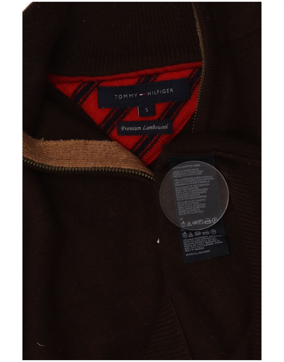 Tommy Hilfiger Maglione da uomo con zip e collo in lana d'agnello marrone piccolo