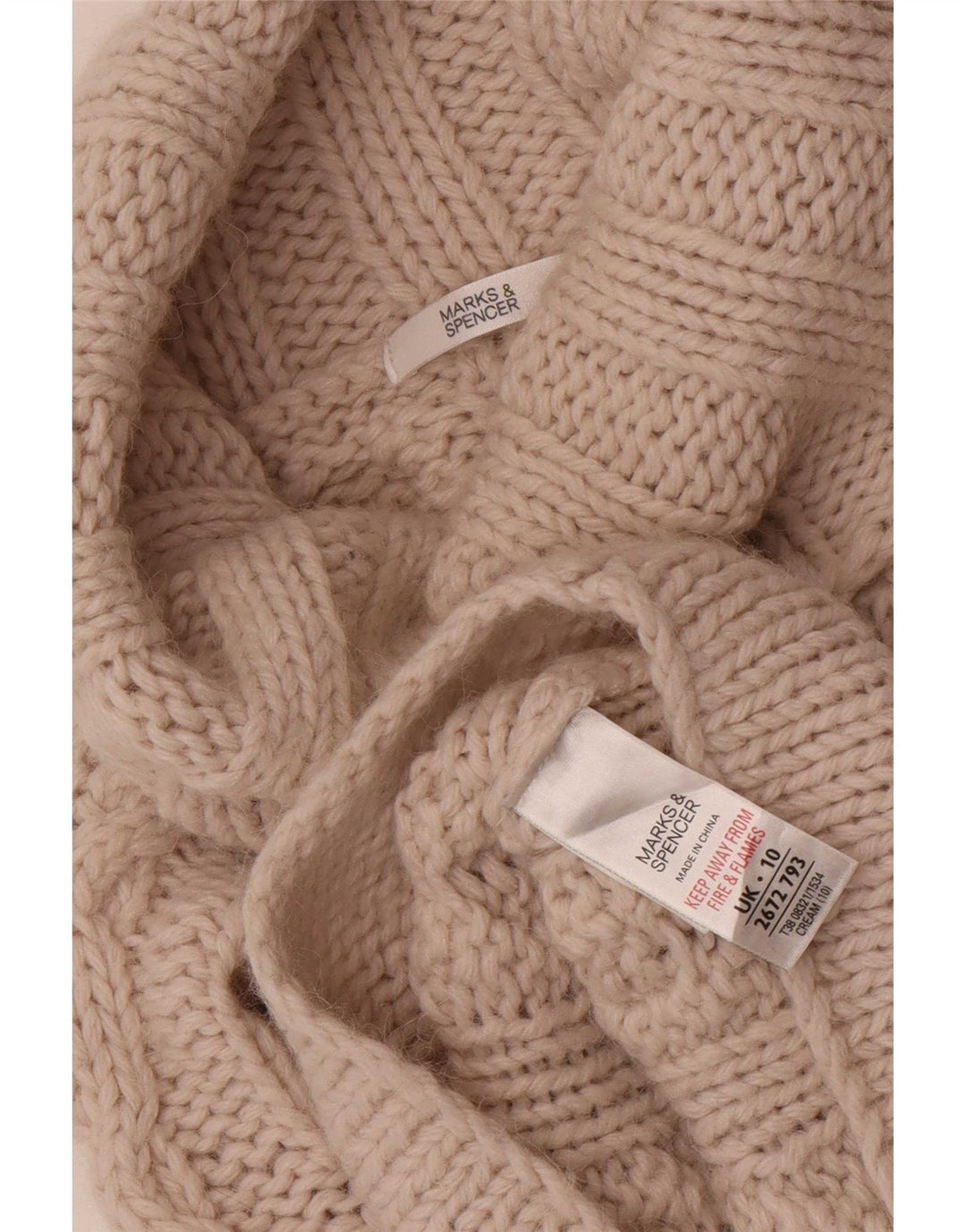Maglione maglione a collo alto da donna Marks & Spencer UK 10 piccolo acrilico beige