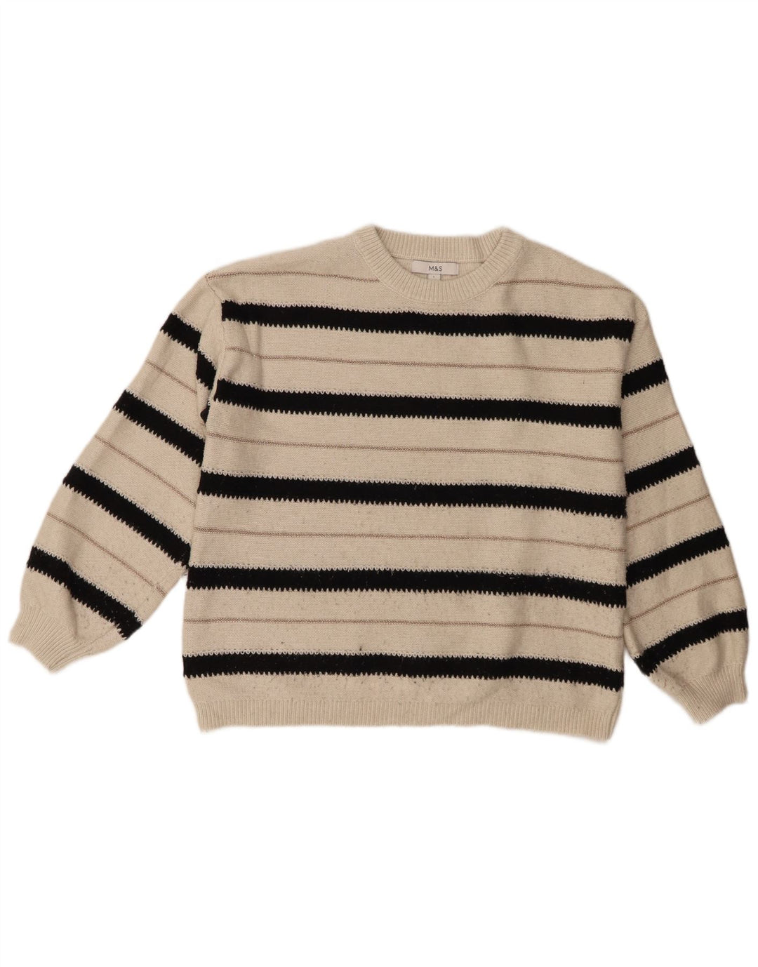 Maglione maglione girocollo da donna Marks & Spencer UK 16 grandi righe bianche
