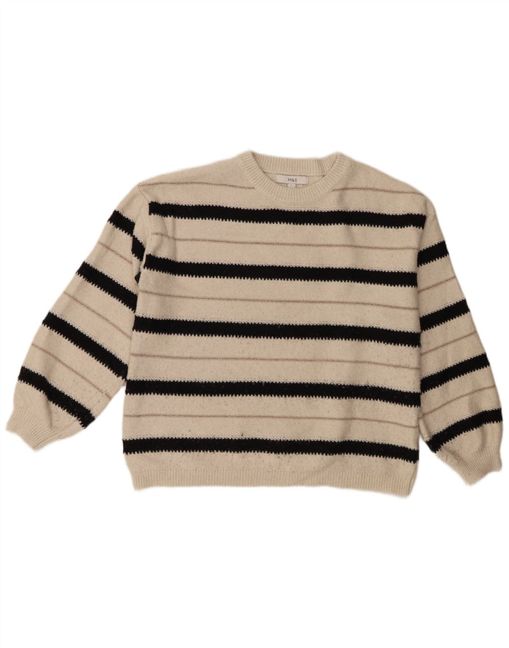 Maglione maglione girocollo da donna Marks & Spencer UK 16 grandi righe bianche