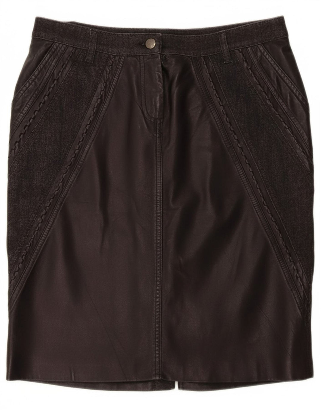 ANGELO MARANI Womens Skirt IT 42 Medium W32  Black Patchwork Leather