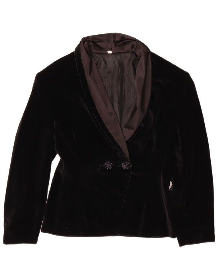 Giacca blazer in velluto doppio petto vintage da donna UK 10 piccola nera