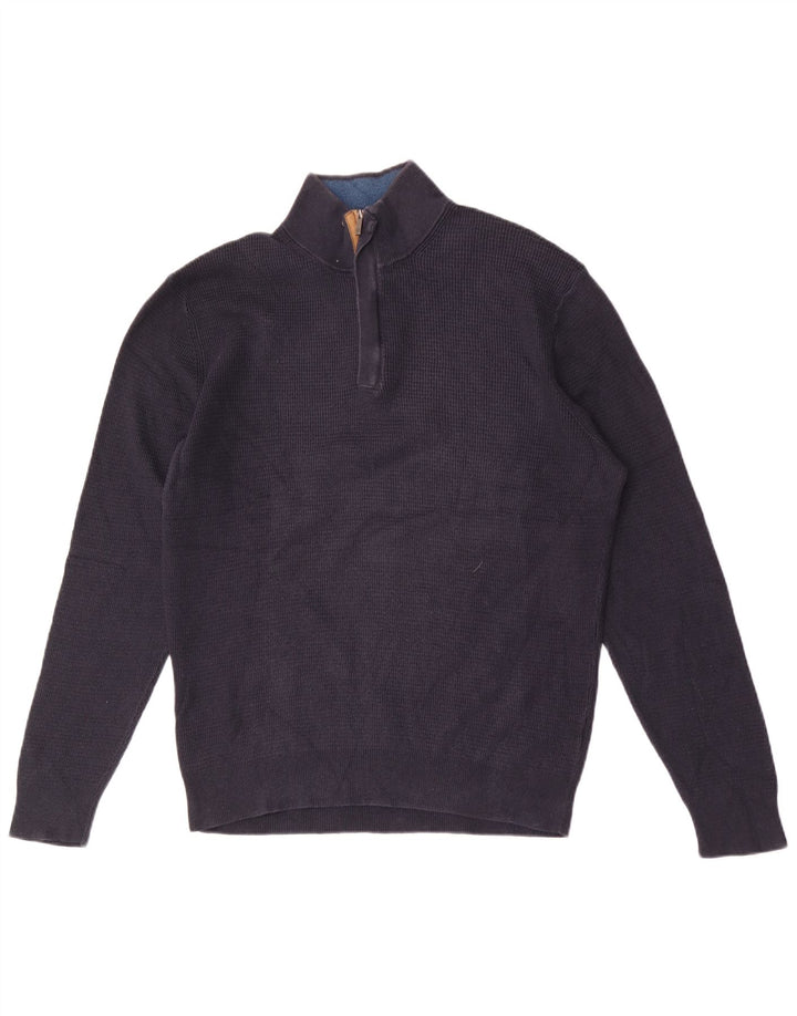 Massimo Dutti Maglione da uomo con zip e collo grande in cotone blu navy