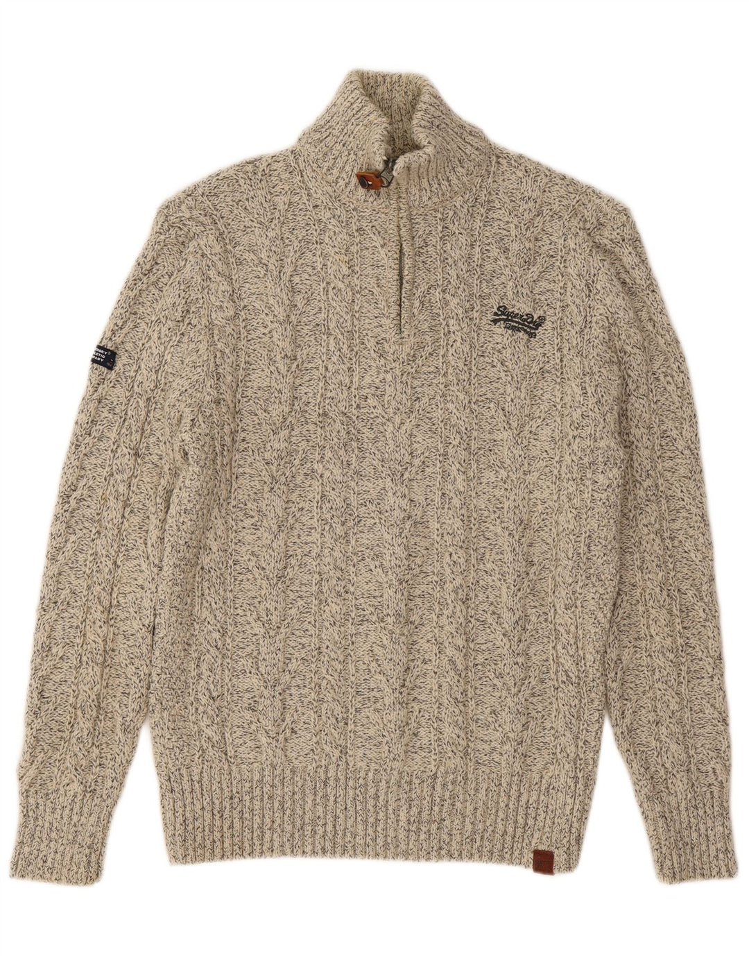 Maglione da uomo con zip e collo SUPERDRY XL Acrilico chiazzato beige