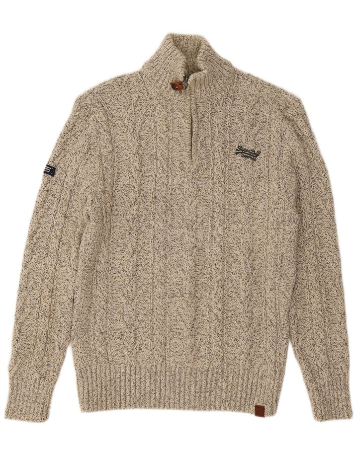 Maglione da uomo con zip e collo SUPERDRY XL Acrilico chiazzato beige
