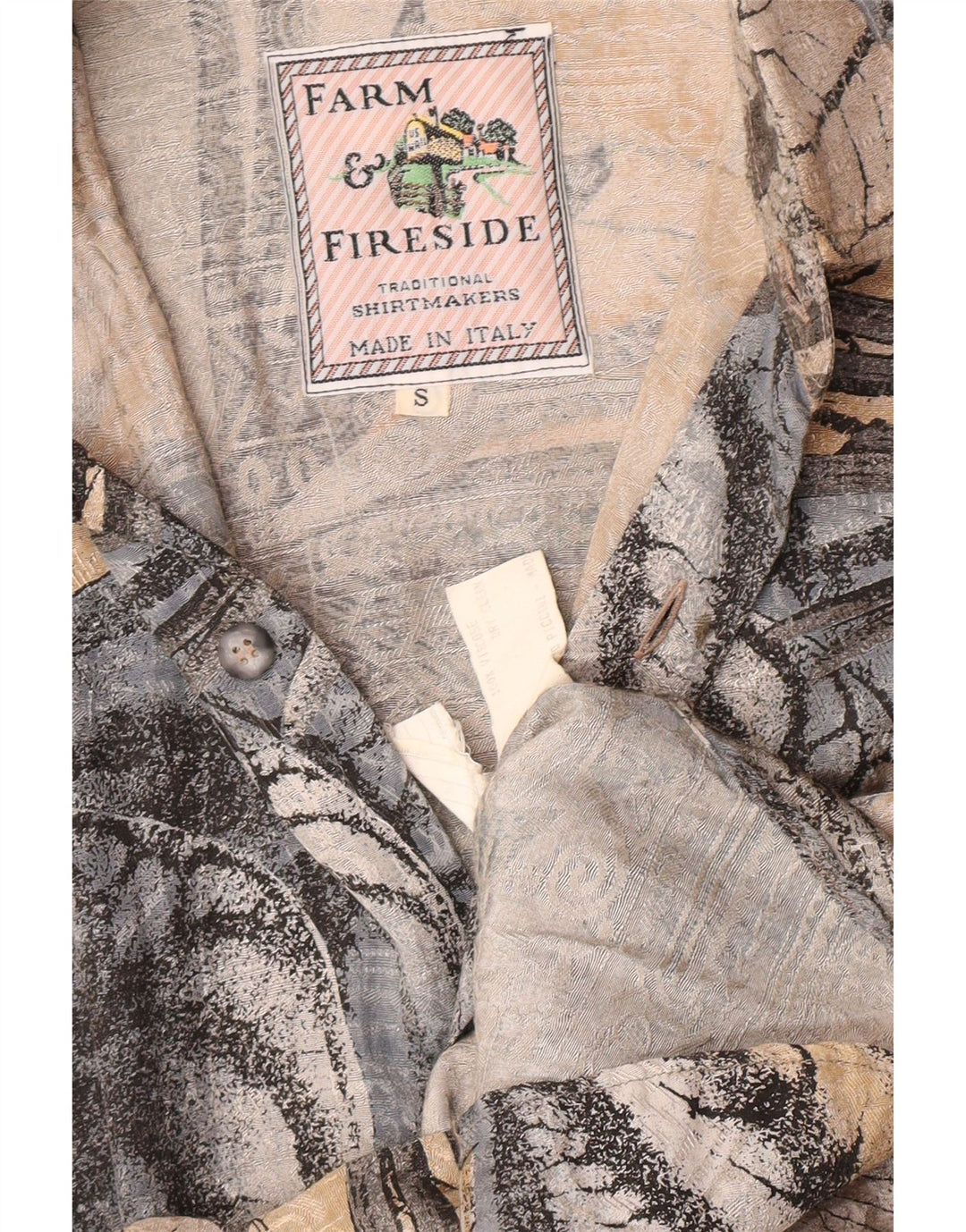 Camicia vintage da uomo a maniche corte in viscosa floreale piccola grigia