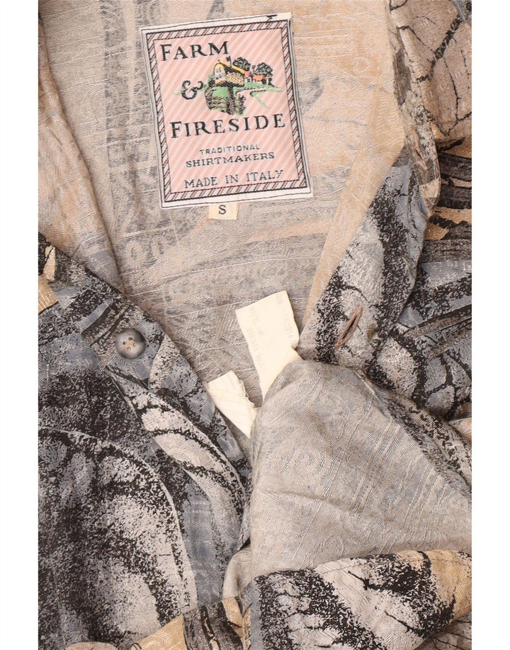 Camicia vintage da uomo a maniche corte in viscosa floreale piccola grigia
