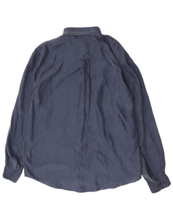 Camicia vintage da uomo grande in seta blu navy