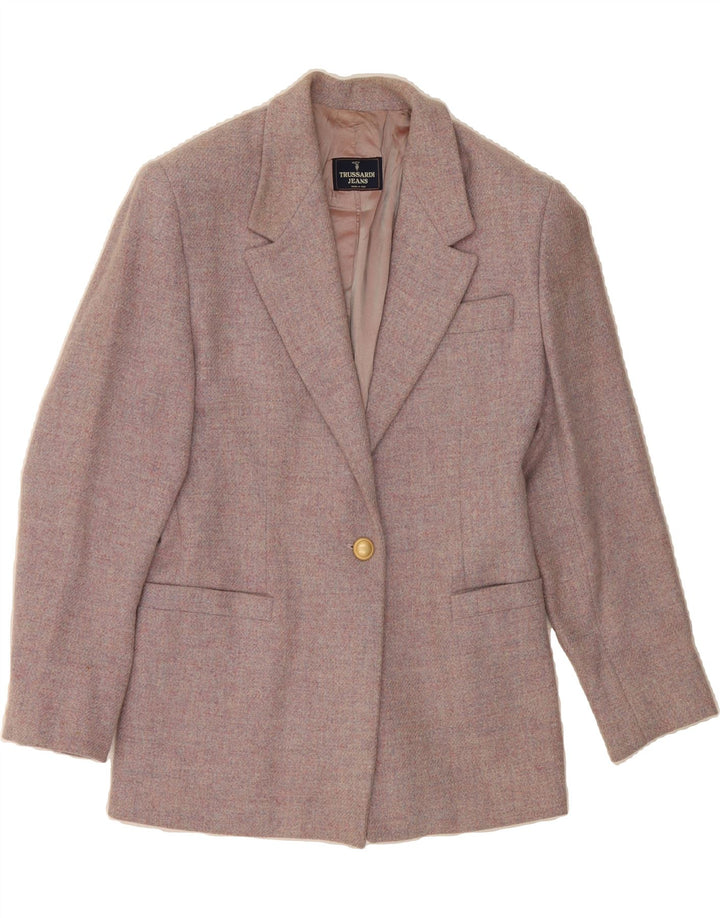 TRUSSARDI Womens 1 Button Blazer Jacket IT 44 Medium  Pink Wool Vintage Trussardi and Second-Hand Trussardi from Messina Hembry 