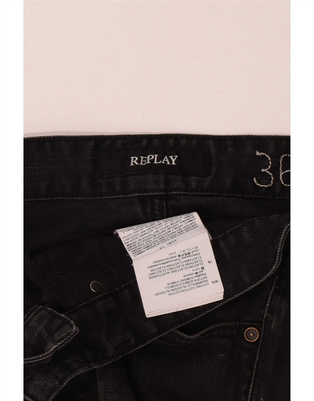 Replay Jeans dritti Waitom da uomo W36 L32 cotone nero
