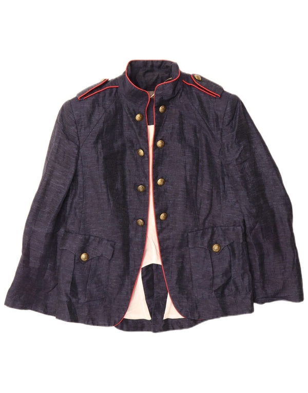 Giacca blazer militare da donna Zara UK 14 grande in cotone blu navy