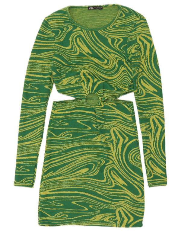 Vestito aderente ritagliato da donna Zara con motivo astratto UK 8 piccolo verde