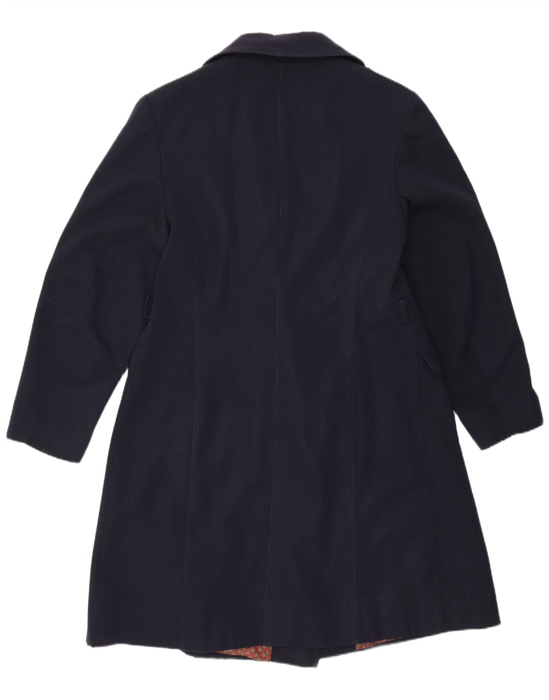 Cappotto doppiopetto vintage da donna UK 14 medio in lana vergine blu navy