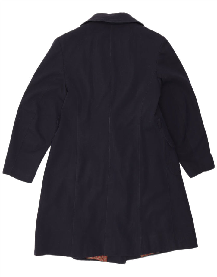 Cappotto doppiopetto vintage da donna UK 14 medio in lana vergine blu navy