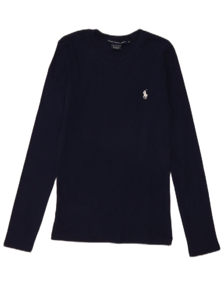 Top da donna Ralph Lauren a maniche lunghe UK 8 Small in cotone blu navy