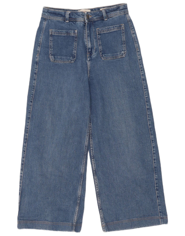 Jeans a gamba larga a vita alta da donna Marks & Spencer UK 10 piccoli W28 L24 blu