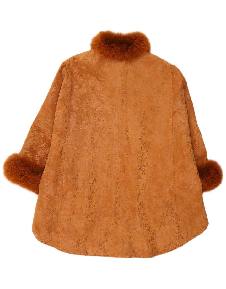 Soprabito vintage da donna in pelle scamosciata con maniche a 3/4, taglia unica, in pelle marrone