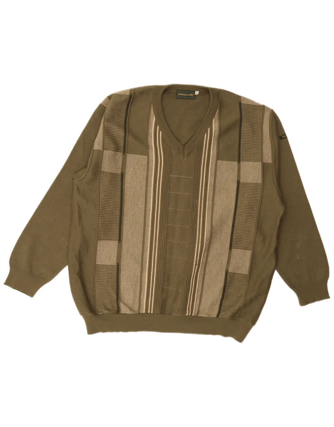Maglione da uomo con scollo a V Swallow 2XL Lana color block kaki