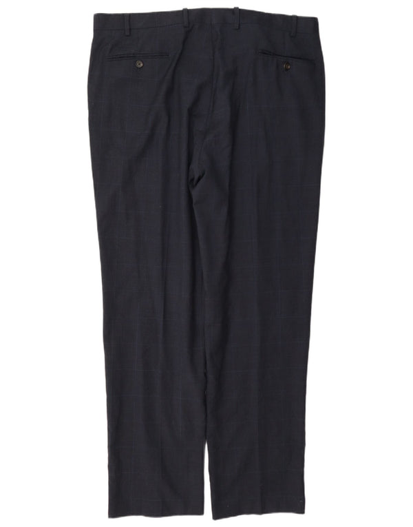 Pantaloni da abito dritti da uomo Ralph Lauren W38 L32 in lana a quadri blu navy
