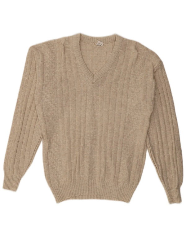 Maglione vintage da uomo con scollo a V IT 54 XL in cotone beige