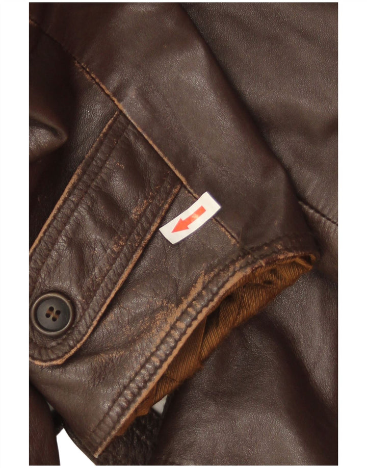 Giacca in pelle militare vintage da uomo IT 52 XL in pelle marrone