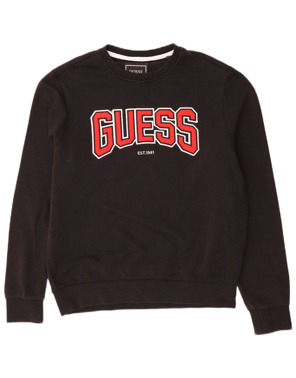 Guess Felpa grafica da uomo Maglione UK 34 Piccolo cotone nero