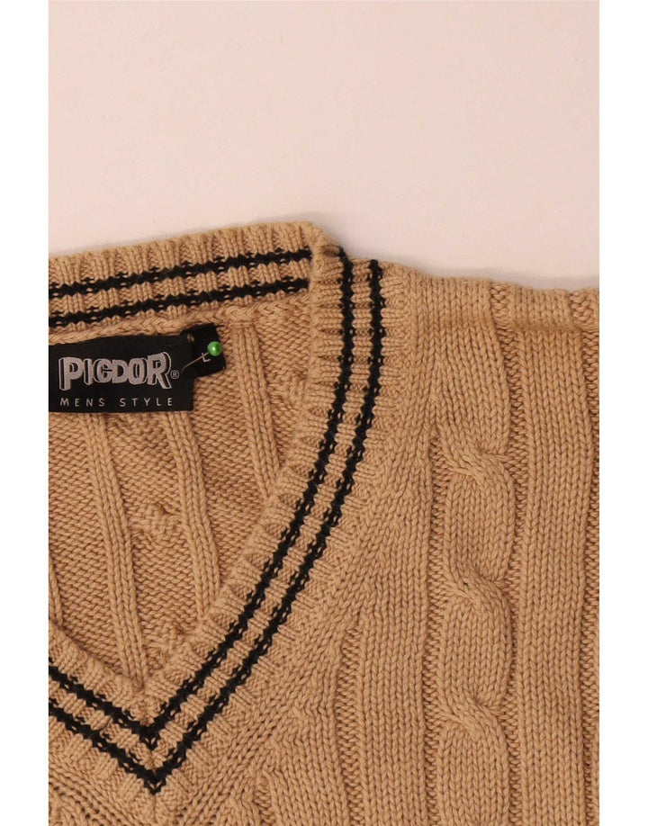 Maglione vintage da uomo con scollo a V, grande cotone beige