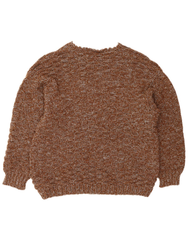 Maglione maglione con scollo a V da donna VINTAGE UK 16 grande marrone screziato