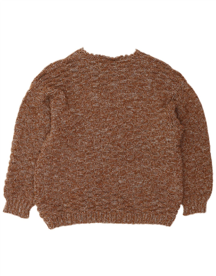 Maglione maglione con scollo a V da donna VINTAGE UK 16 grande marrone screziato