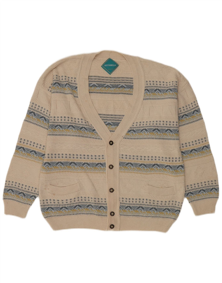 Maglione cardigan da uomo Settebello grande cotone Fair Isle beige