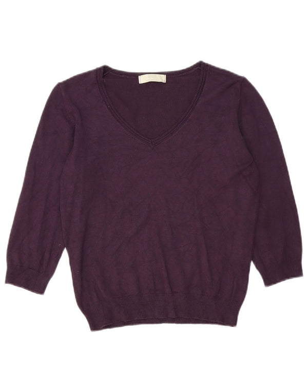 Maglione da donna Marks & Spencer con maniche a 3/4 e scollo a V UK 12 Viola medio