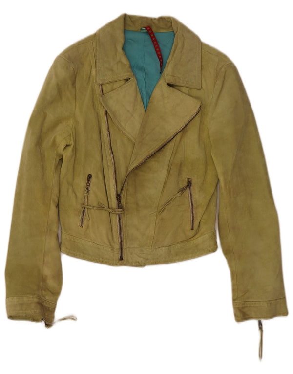Giacca da motociclista vintage in pelle scamosciata corta da donna IT 40 piccola in pelle verde