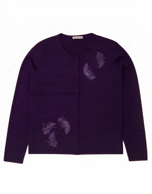 Marks & Spencer Womens Graphic Cardigan Sweater UK 16 Large Purple Floral