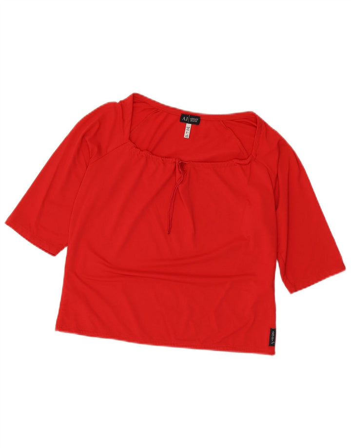 Armani Jeans Donna Crop Top Manica a 3/4 Camicetta UK 14 Rosso Medio Poliammide