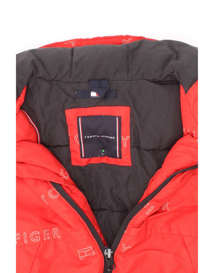 Giacca imbottita con cappuccio con grafica Tommy Hilfiger per ragazzi 3-4 anni in poliestere rosso
