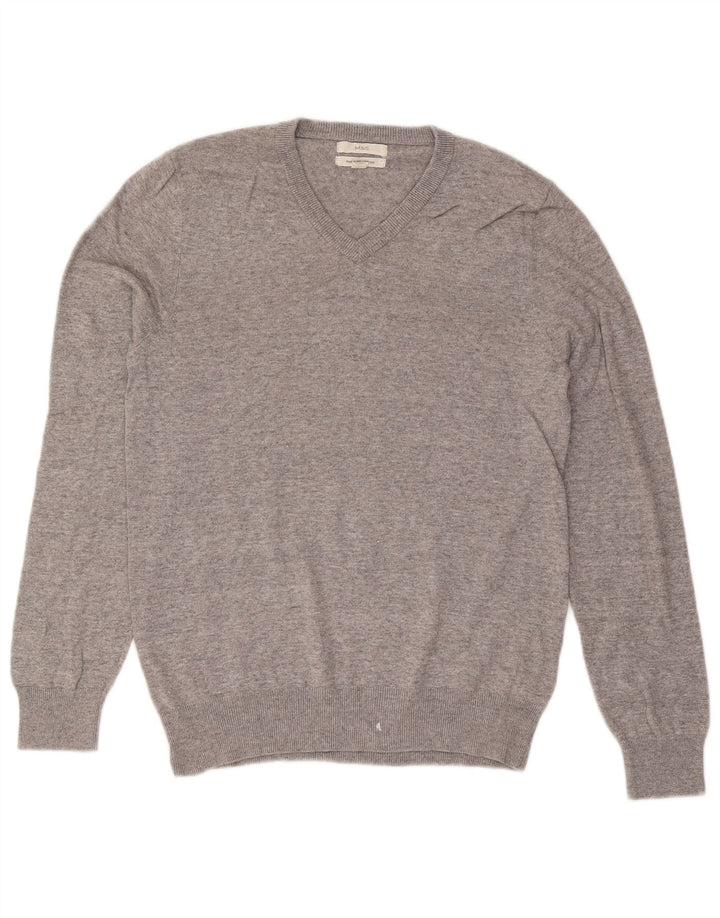 Maglione da uomo con scollo a V Marks & Spencer piccolo cotone chiazzato grigio