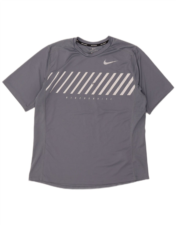 T-shirt grafica Nike da uomo Dri Fit Top XL poliestere a righe grigie