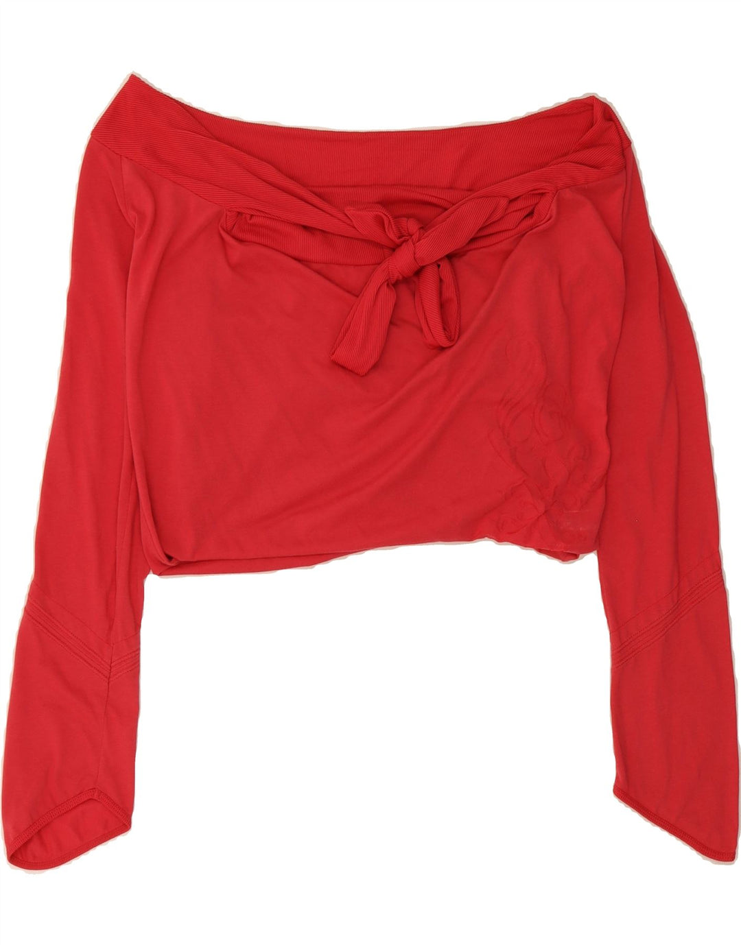 NIKE Womens Crop Long Sleeve Off Shoulder Top UK 12 Medium Red Paisley Vintage Nike and Second-Hand Nike from Messina Hembry 